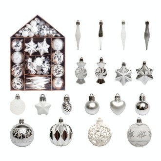 73pcs/Set Christmas Tree Decoration Pendant Painted Christmas Ball, Color: Silver White