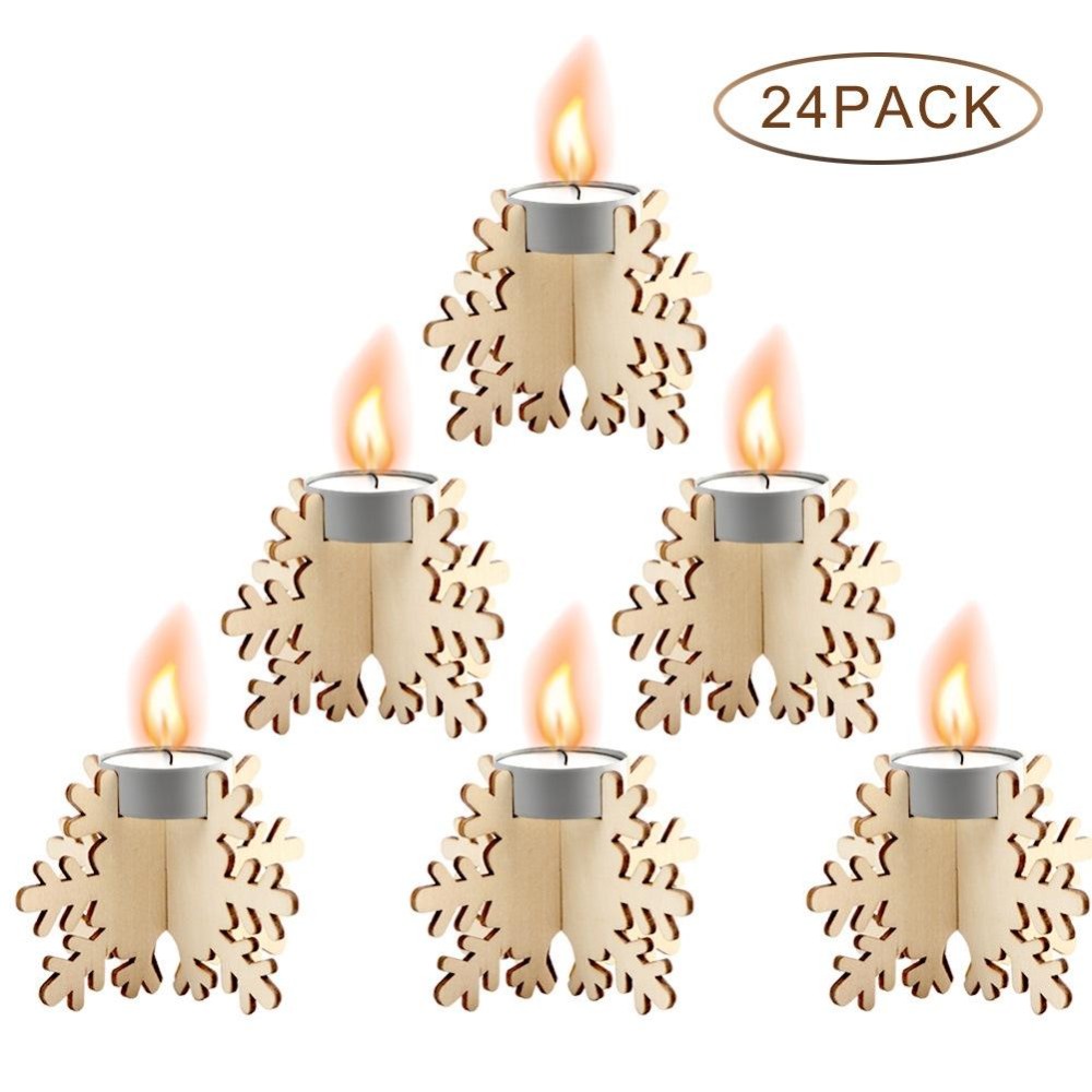 24pcs / Set Wooden Christmas Small Candle Holder Christmas Ornament