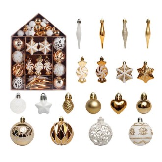 73pcs/Set Christmas Tree Decoration Pendant Painted Christmas Ball, Color: White Gold