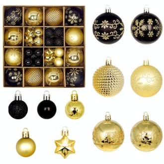 44pcs/set 3-6cm Christmas Ball Painted Pendant Electroplated Ball Ornaments, Color: Black Gold