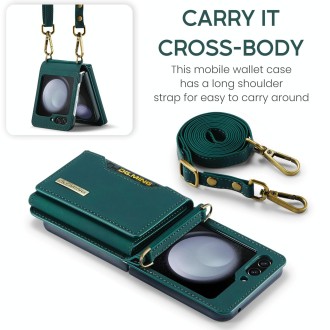 For Samsung Galaxy Z Flip5 5G DG.MING M2 Series Card Bag Magnetic Leather Phone Case(Green)