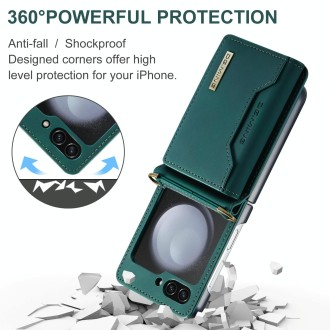 For Samsung Galaxy Z Flip5 5G DG.MING M2 Series Card Bag Magnetic Leather Phone Case(Green)