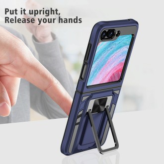 For Samsung Galaxy Z Flip5 2 in 1 Holder Magnetic Armor Shockproof Phone Case(Blue)