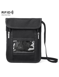 ZD-WM-06 RFID Hanging Neck Bag Passport Bag Anti-scanning Anti-magnetic Messenger ID Bag(Black)