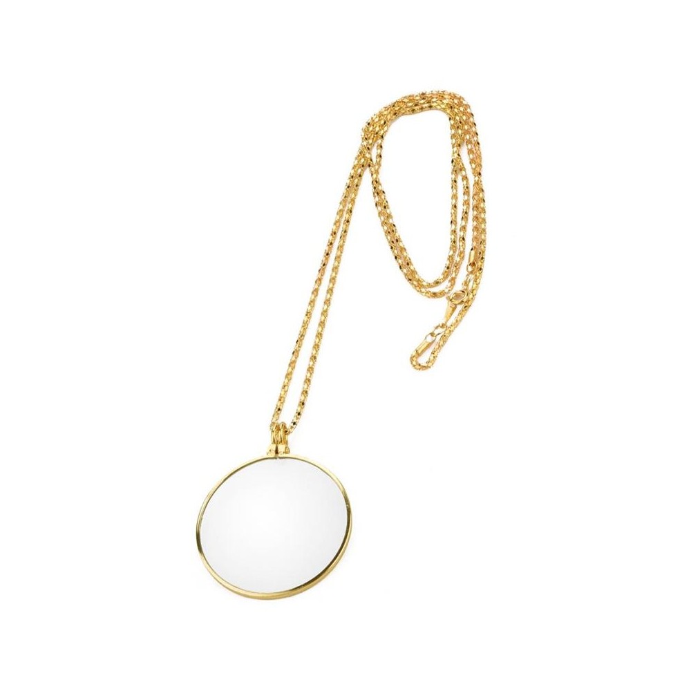 Metal Chain Round Expansion Mirror Glass Lens Necklace Magnifier(Gold)