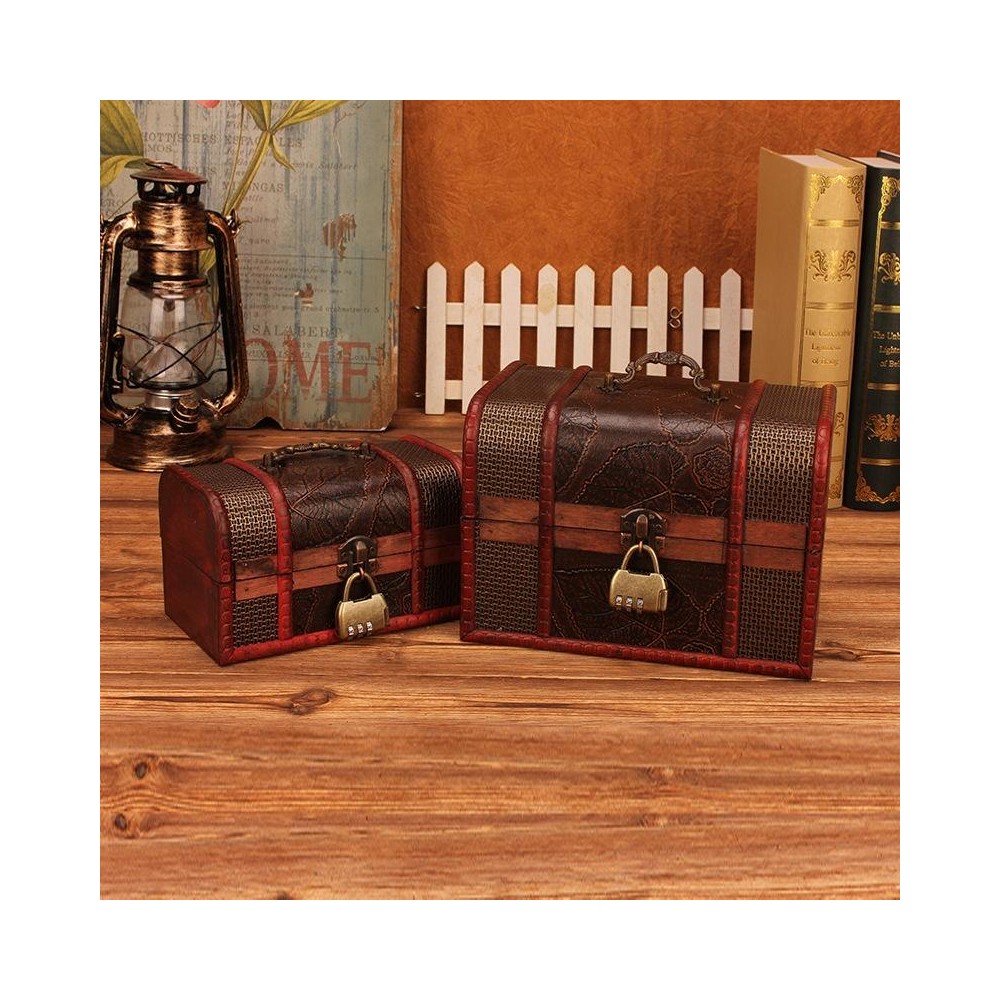 Jewelry Storage Box Retro Wooden Treasure Box Shooting Props Decoration，Specification： 2 PCS/Set With Lock