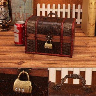 Jewelry Storage Box Retro Wooden Treasure Box Shooting Props Decoration，Specification： 2 PCS/Set With Lock