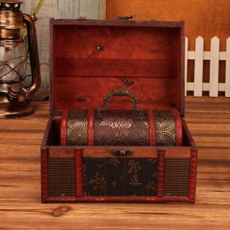 Jewelry Storage Box Retro Wooden Treasure Box Shooting Props Decoration，Specification： 2 PCS/Set With Lock