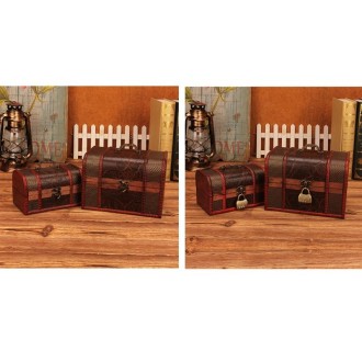 Jewelry Storage Box Retro Wooden Treasure Box Shooting Props Decoration，Specification： 2 PCS/Set With Lock