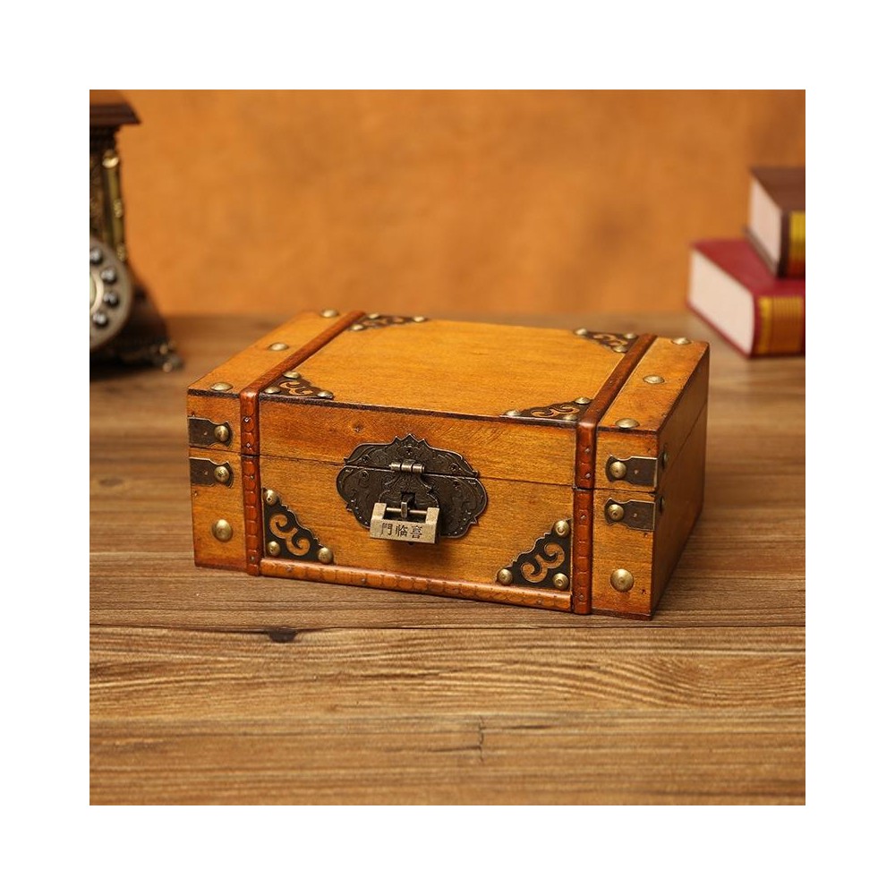 Antique Distressed Cosmetic Storage Box Dressing Table Props For Shooting Scenes，Specification： 6280-01GK02 Yellow + Lock