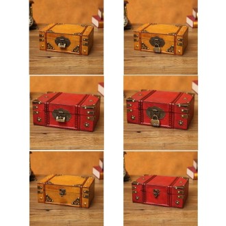 Antique Distressed Cosmetic Storage Box Dressing Table Props For Shooting Scenes，Specification： 6280-01GK02 Yellow + Lock