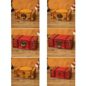 Antique Distressed Cosmetic Storage Box Dressing Table Props For Shooting Scenes，Specification： 6281-01GK10 Red + Password L