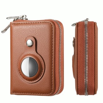 For AirTag Zipper Wallet Protective Cover Case(Brown)