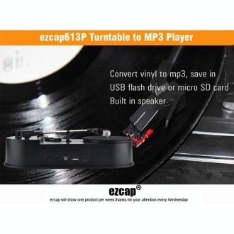 Ezcap 613P Mini Vinyl Record Player with Turntable to MP3 Converter