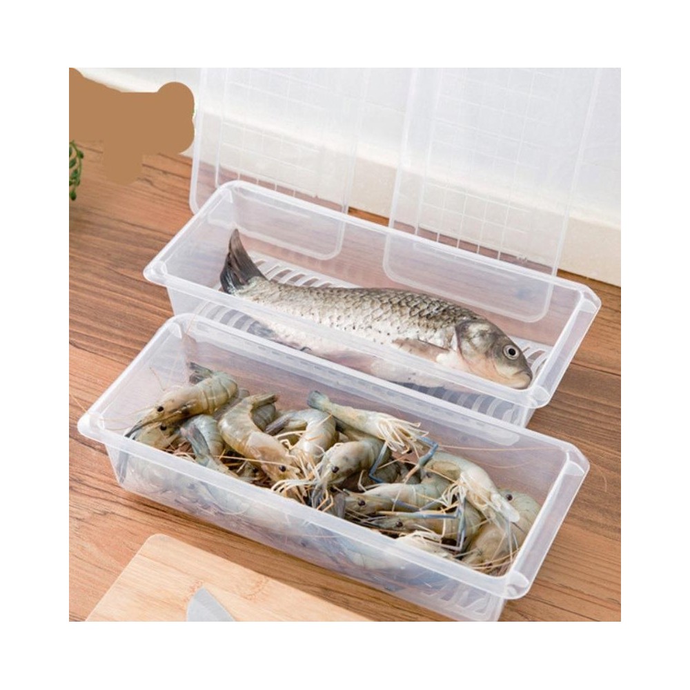 Kitchen Refrigerator Drainable Fresh-Keeping Box Food Plastic Sealed Freezer Storage Box Fish Fresh Box, Size:Large