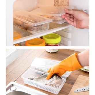 Kitchen Refrigerator Drainable Fresh-Keeping Box Food Plastic Sealed Freezer Storage Box Fish Fresh Box, Size:Large