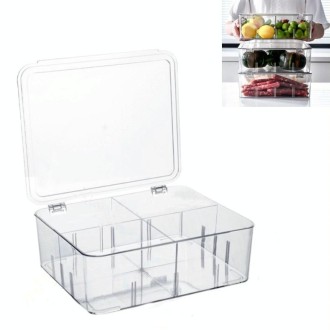 Food Storage Box Transparent Separated Fresh-Keeping Box Refrigerator Plastic Cold Storage Box, Style:Quarter Grid