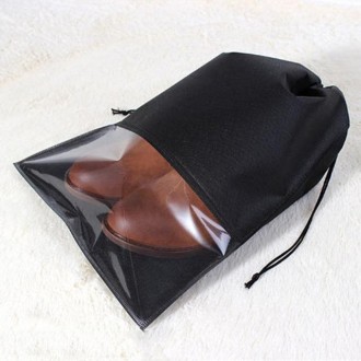 10 PCS Waterproof Shoes Storage Bag Pouch Portable Travel Organizer Drawstring Bag Cover Non-Woven Organizer, Size:32x44cm(Black