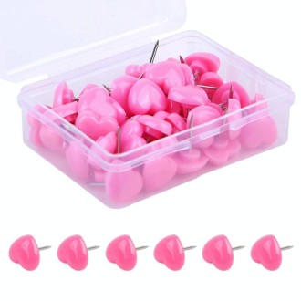 100pcs /Box 10.6x7.8x1.8cm Love Plastic Studs DIY Office School Colorful Pins(Pink)