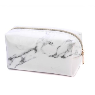 Cute Marble Pattern Pencil Cases Big Capacity PU Leather Cosmetic Bag Pencil Bag School Office Supplies(White)