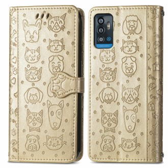 For ZTE A71 Lovely Cat and Dog Embossing Pattern Horizontal Flip Leather Case , with Holder & Card Slots & Wallet & Cartoon Clas