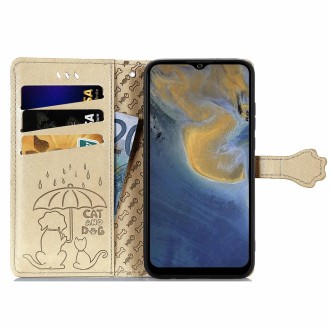 For ZTE A71 Lovely Cat and Dog Embossing Pattern Horizontal Flip Leather Case , with Holder & Card Slots & Wallet & Cartoon Clas