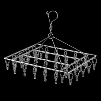 Square Socks Drying Hanger Stainless Steel Multifunctional Windproof Drying Rack, Style: 35x27cm40 Clips