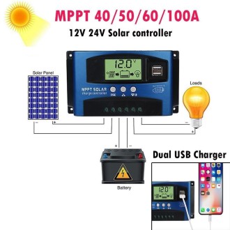 YCX-003 30-100A Solar Charging Controller with LED Screen & Dual USB Port Smart MPPT Charger, Model: 12/24V 30A