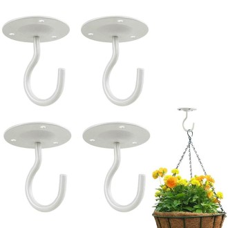 4 PCS Iron Ceiling Hook Balcony Flower Basket Hook Wall Clothes Hook(White)