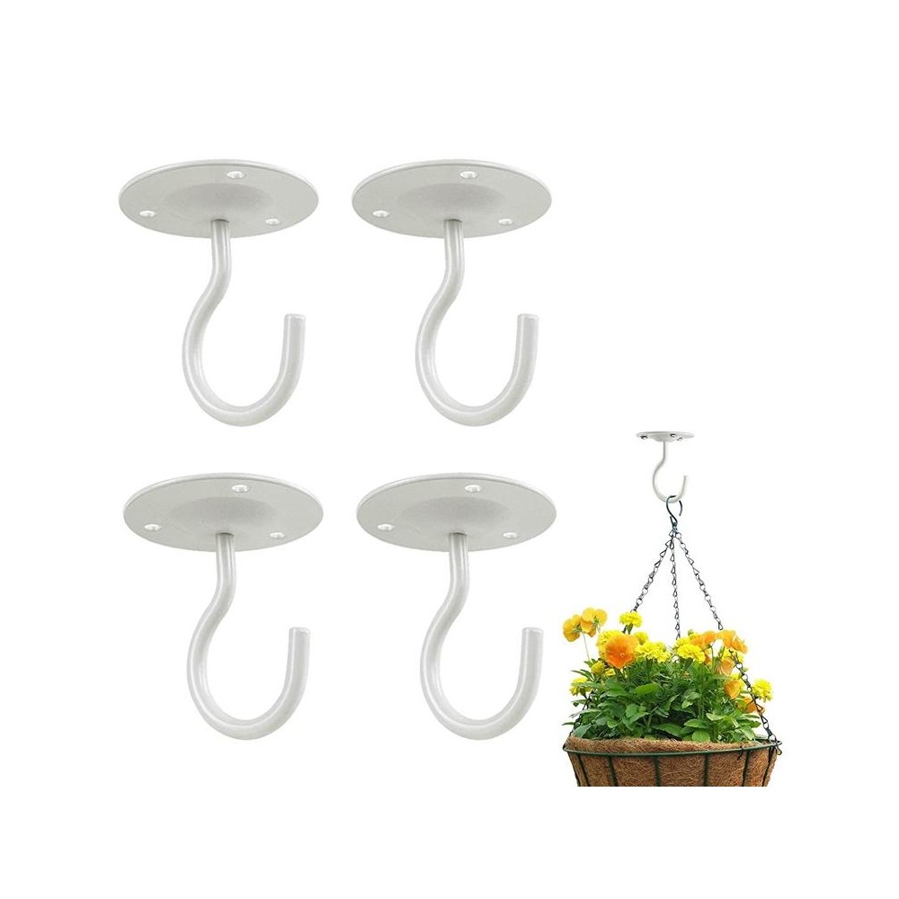 4 PCS Iron Ceiling Hook Balcony Flower Basket Hook Wall Clothes Hook(White)