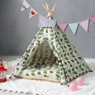 Pet Tent Lime Leaf Kennel Pet Bed, Specification: Medium 50×50×60cm(Green Leaves with Cushion)