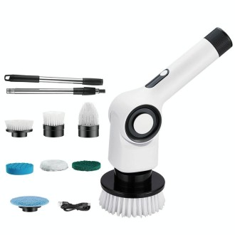 7 In 1 Electric Spin Scrubber Rechargeable Waterproof Floor Clean Bush with 23.6 Inch Adjustable Handle(White)