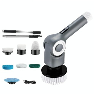 7 In 1 Electric Spin Scrubber Rechargeable Waterproof Floor Clean Bush with 23.6 Inch Adjustable Handle(Grey)