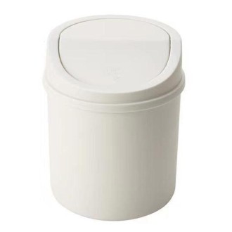 Mini Flip Lid Desktop Trash Can Student Dormitory Living Room Cute Storage Bucket(White)