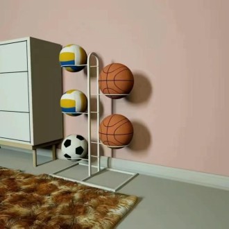 5 Layers Basketball Storage Rack Volleyball Stand Holder(White)