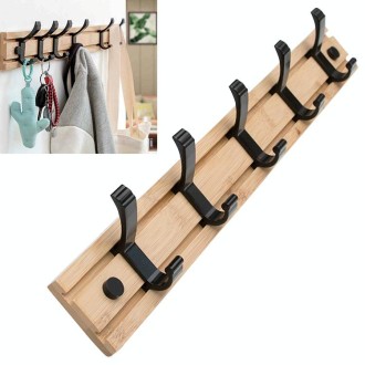 Fashion Wooden Free Punching Hook Coat Rack Hanger Hook for Bedroom Living Room or Wardrobe, Size:5 Hooks