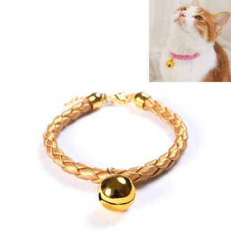 Prepared PU Leather Adjustable Pet Bell Collar Cat Dog Rabbit Simple Collar Necklace, Size:S 20-25cm(Gold)