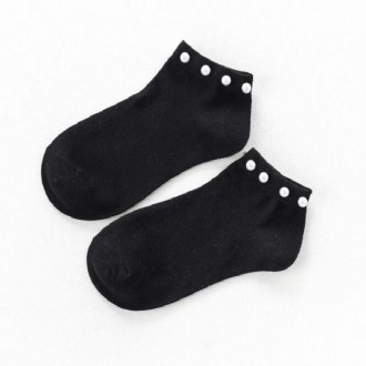 Ladies Short Socks Candy Color Socks Cotton Lovely Shiny Pearl Socks(Black)