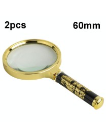 2pcs Elderly Reading Books Handheld Magnifier, Diameter:60mm(Removable Handle)