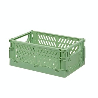 Folding Stackable Storage Basket Plastic Hollow Home Office Organizer Container Large Green