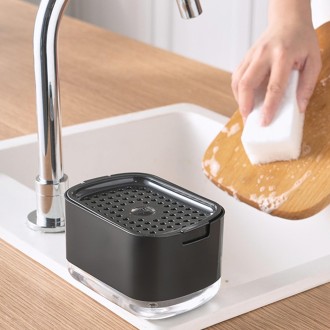 Press Type Soap Dispenser Detachable Double Layer Drainage Design Soap Dish, Spec: Black With Sponge