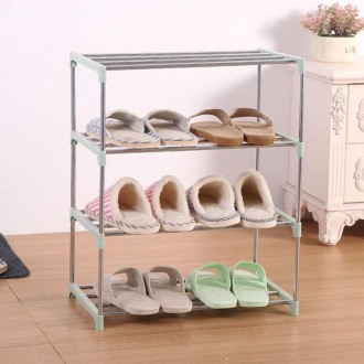 Household Multifunctional Four-layer Stainless Steel Shoe Rack Storage Shelf(Green)