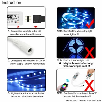 5M 5050 RGB LED Strip Light WIFI Smart Home Power Kit Set (Not waterproof)