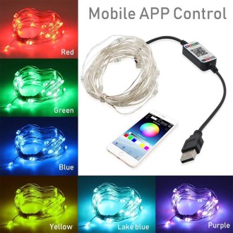 RGB USB  LED Copper Wire Light String Holiday Decoration Light String Bluetooth Mobile APP Control, Length:20m 200 LED