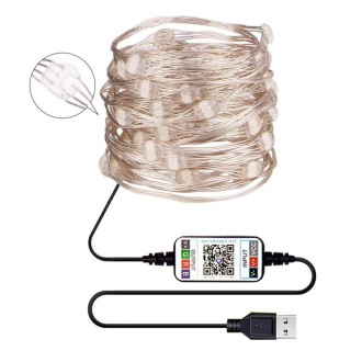 RGB USB  LED Copper Wire Light String Holiday Decoration Light String Bluetooth Mobile APP Control, Length:20m 200 LED