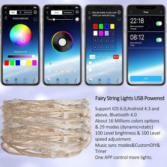 RGB USB  LED Copper Wire Light String Holiday Decoration Light String Bluetooth Mobile APP Control, Length:5m 50 LED