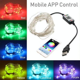 RGB USB  LED Copper Wire Light String Holiday Decoration Light String Bluetooth Mobile APP Control, Length:12m 120 LED