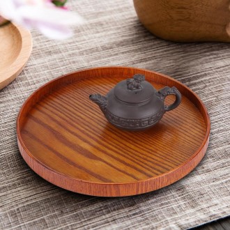 Creative Round Solid Wood Tea Tray Hotel Wooden Tay Storage Tray, Diameter: 24 cm