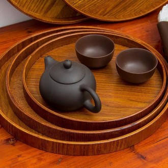 Creative Round Solid Wood Tea Tray Hotel Wooden Tay Storage Tray, Diameter: 21 cm