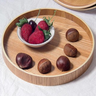 Creative Round Solid Wood Tea Tray Hotel Wooden Tay Storage Tray, Diameter: 33cm